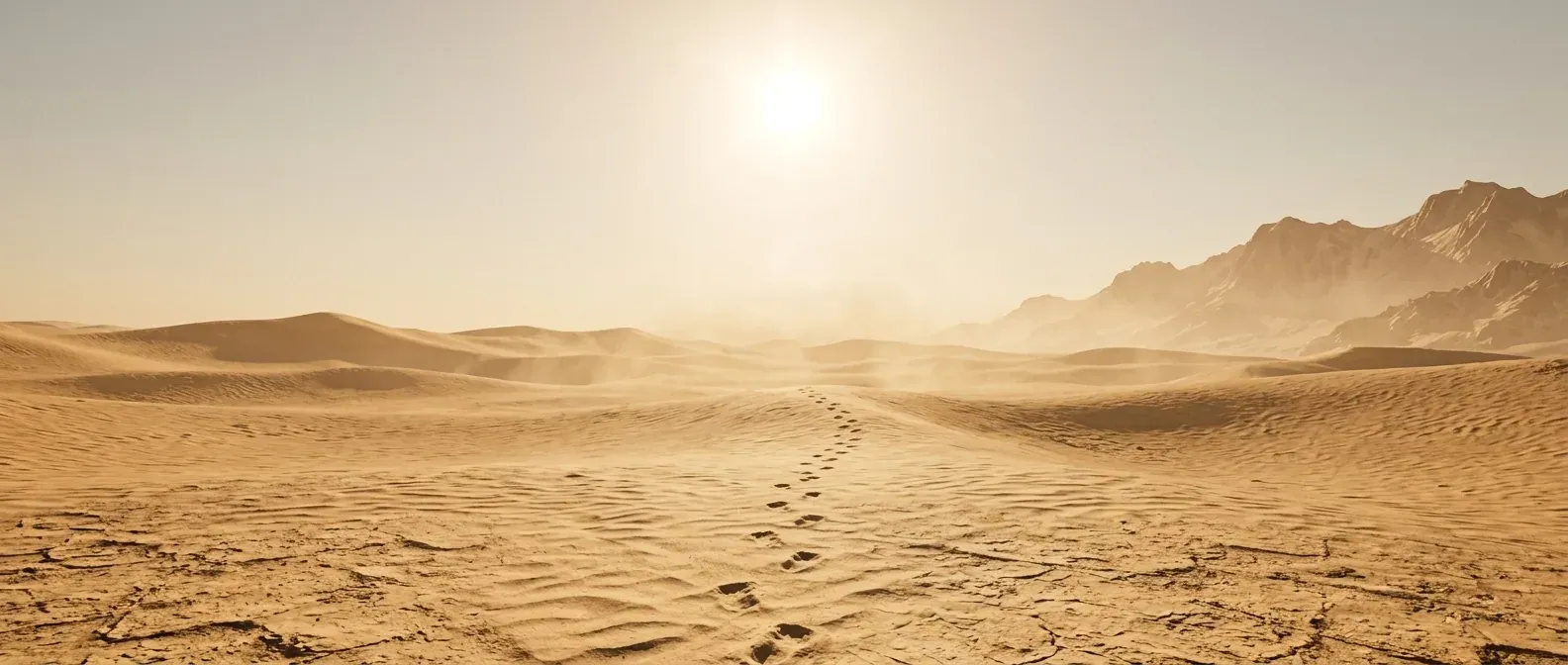 The Zygar Desert. footprints cut across the dune and vanish